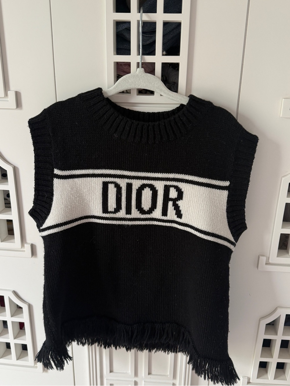 Dior Black & White Knit Logo Sleeveless Top